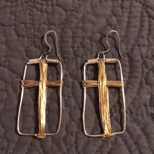 Gold and silver cross earrings